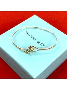 Tiffany & Co Vintage Hook Eye Heart Bangle Silver Bracelet